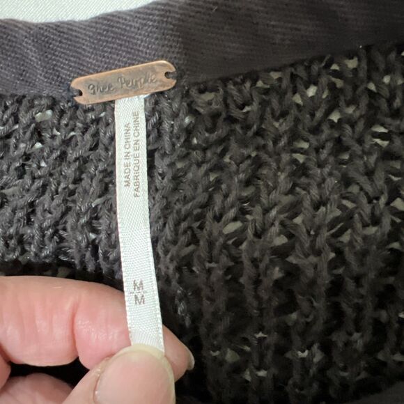 Free People Women’s Sz M Femme Fatale Black Moto Knit Full Zip Cardigan Jacket - Picture 3 of 14